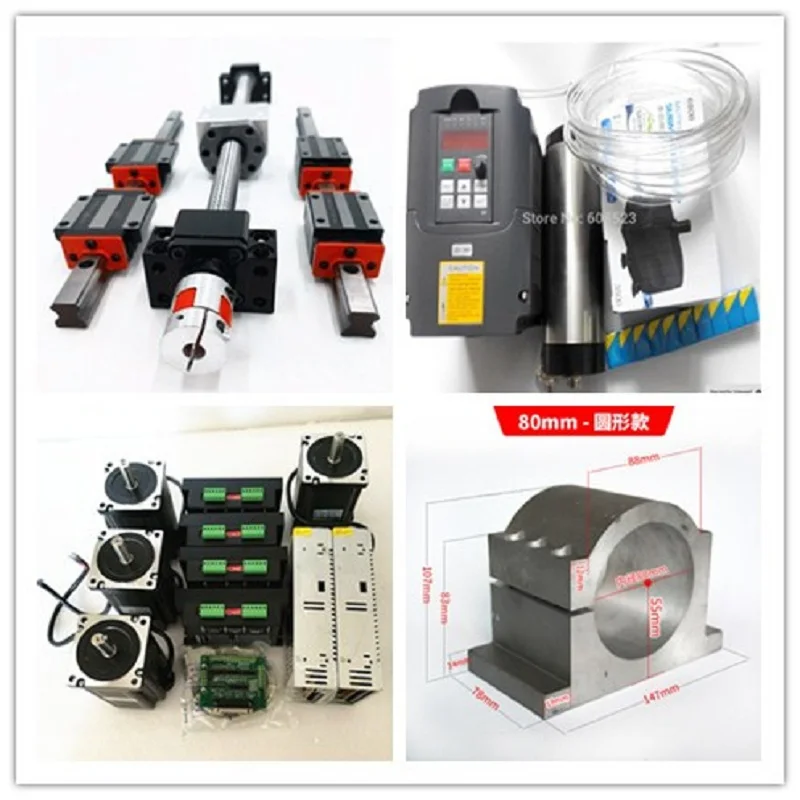 

linear Rail HB20+ballsscrew 1605-350/800/1120/1120mm +4axis Nema34 Stepper Motor 1600oz.in+2.2kw 220v water-cooled spindle motor