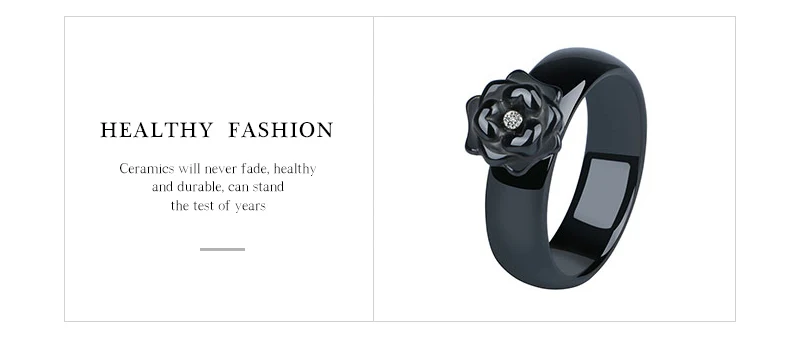 Новая Роза Форма растение кольца ювелирные изделия черный белый 6 мм ширина керамические кольца с большим кристаллом элегантный стиль Свадебные ювелирные изделия anillos