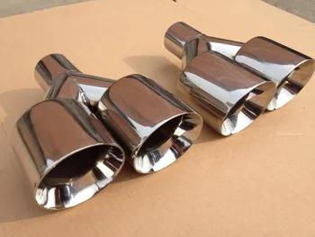 

bright 101mm Dual inlet57mm-outlet101mm 304 stainless steel exhaust tip exhaust pipe muffle universal car size