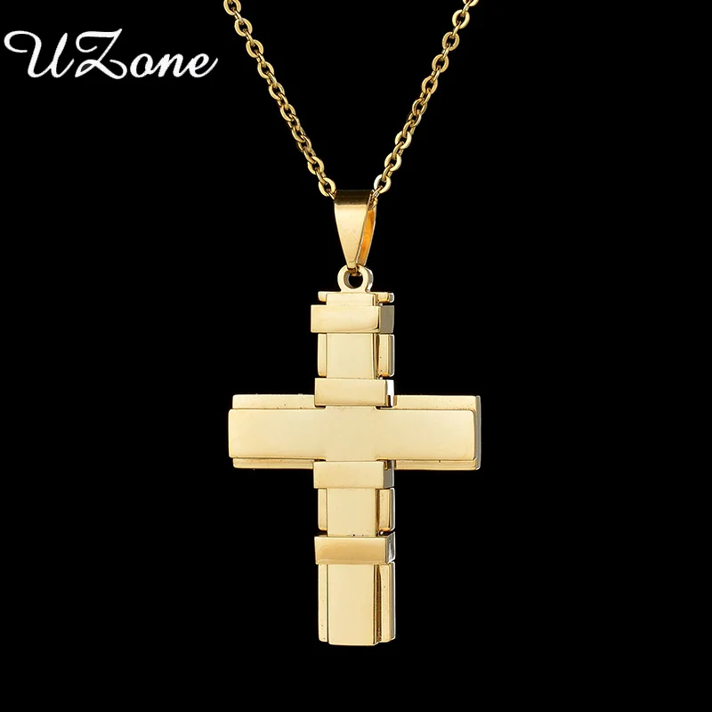 UZone Big Jesus Christian Jewelry Male Cross Pendants Necklaces Gold Color Stainless Steel Cross