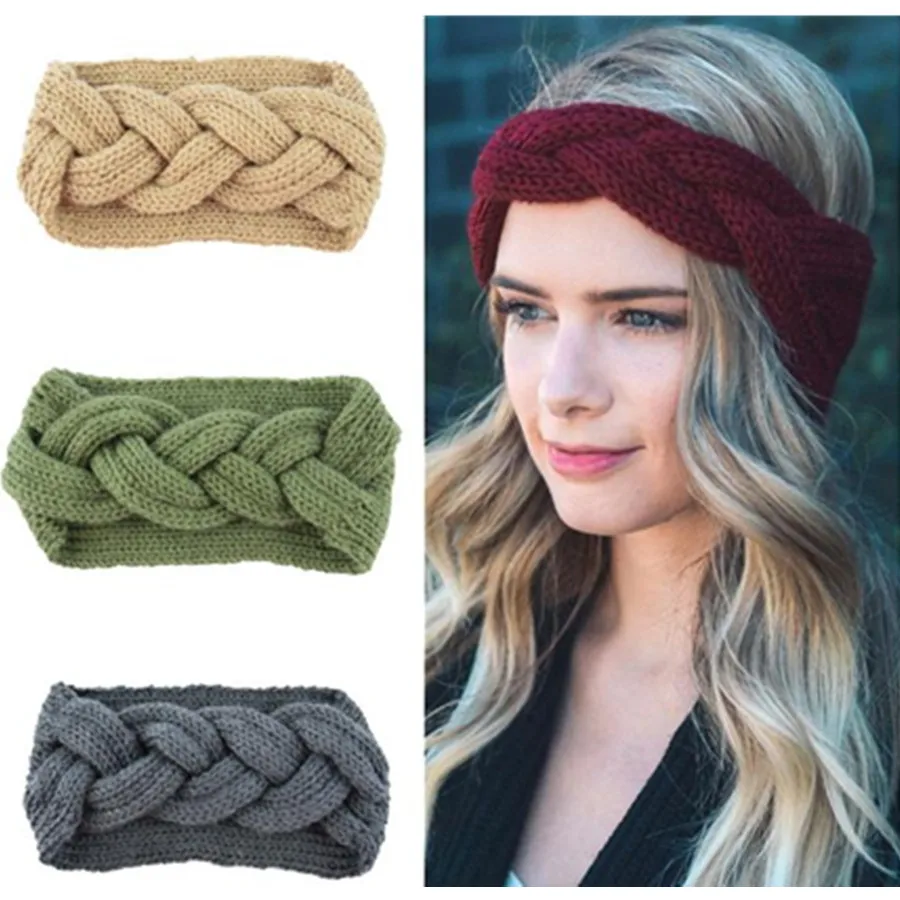 

Wool Winter Headband Women Solid Plain Headband Weaving Crochet Cotton Headband Turban Ladies Head Wrap Knitted Warm Headband
