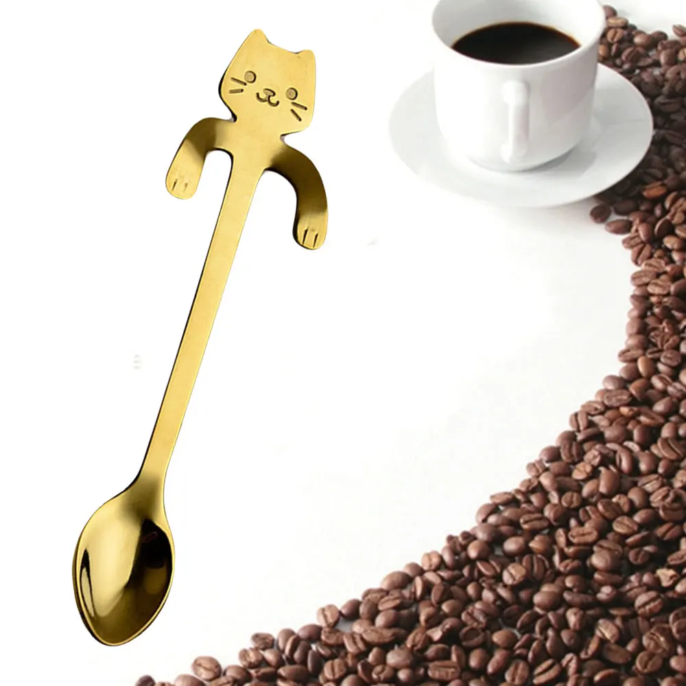Новая нержавеющая сталь кошка Кофе Смешивание напитков ложка посуда Кухня чайная ложка подвесная