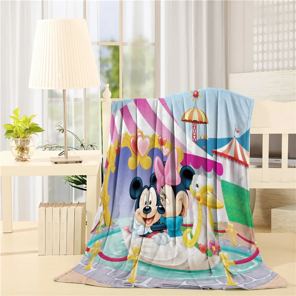 

Custom Design Mickey and Minnie Flannel Throw Blanket Lightweight Cozy Bed Sofa Blankets Super Soft Fabric