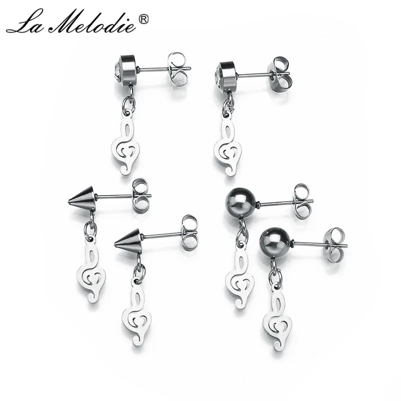 

New Stainless Steel Hip Hop Rock Silver Color Musical Note Drop Pendants Earring Dangle Earring Women Female Prevent Allergy