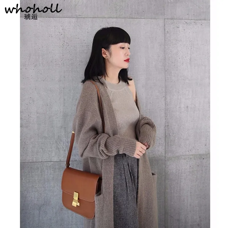 WHOHOLL Long Cardigan Ladies 2018  Fashion Long Knit Sweater Women Large Coat Casual Black Jacket Winter Clothing Sweater