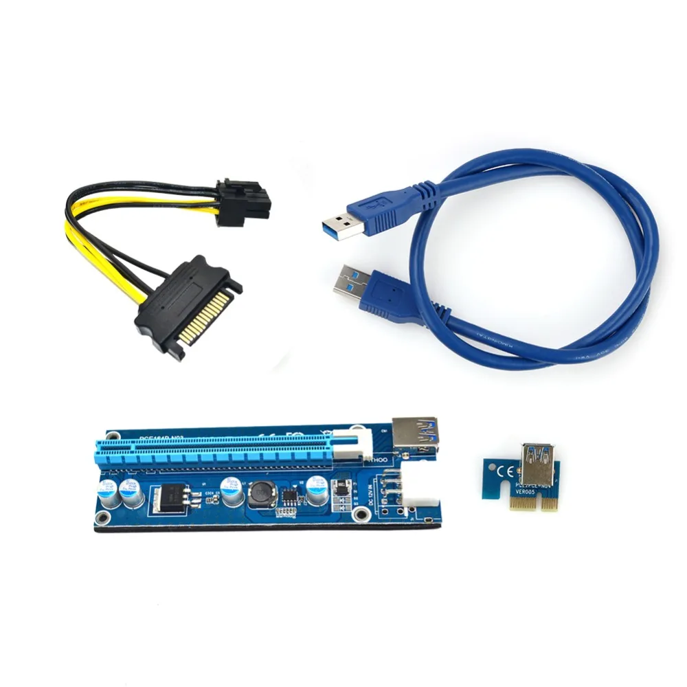 Новейший USB 3,0 PCI-E PCI E Express удлинитель Riser Card PCI-E 16X Aadapter 60 см SATA 15 Pin-6Pin кабель питания для майнинга биткоина