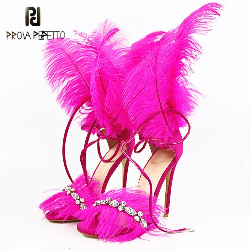 Prova perfetto 2019 Crystal Tassels Feather Decoration Women Sandals