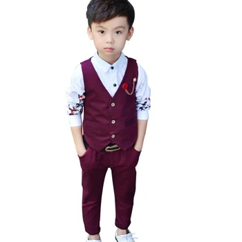 

2019 Autumn Kids Formal Suit Vest Pants 2PCS Boys Wedding Suit Brown Children Party Clothes Srping Baby Boys Dress Clothes
