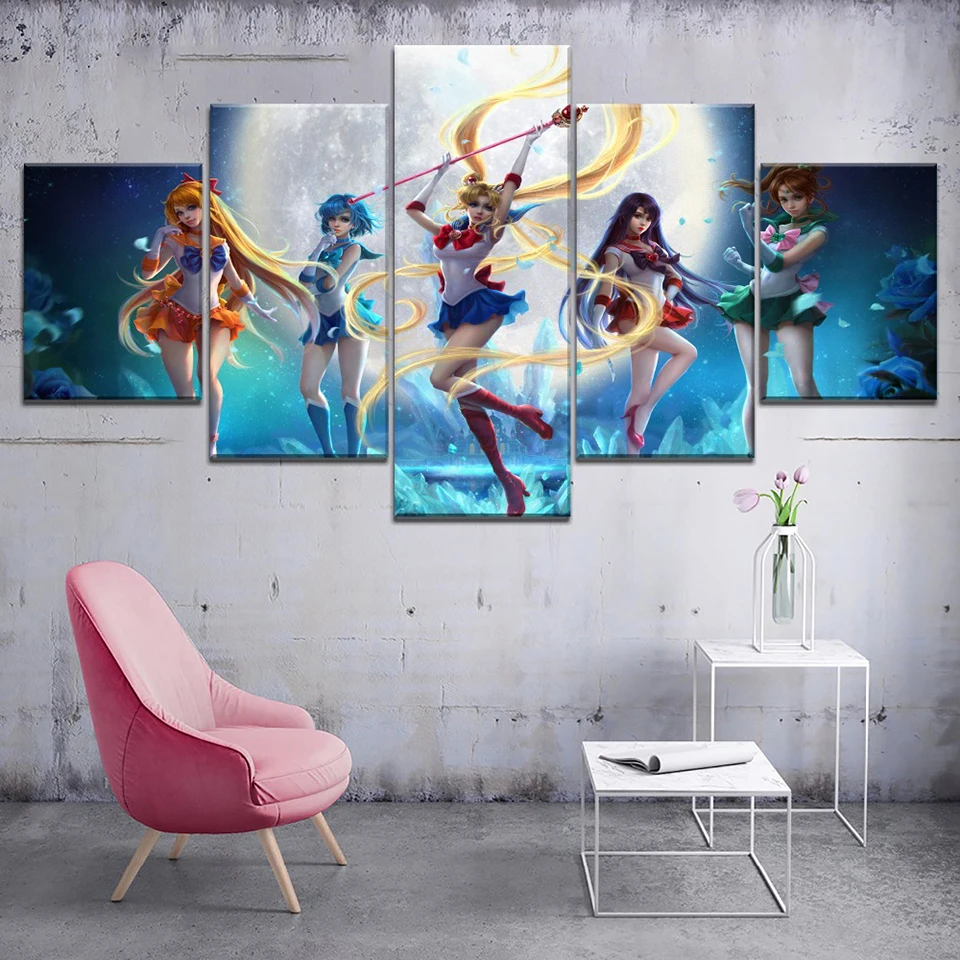 5-Panel-HD-Print-Painting-Sailor-Moon-Anime-Girl-Cuadros-Landscape-Canvas-Wall-Art-Home-Decor (1)