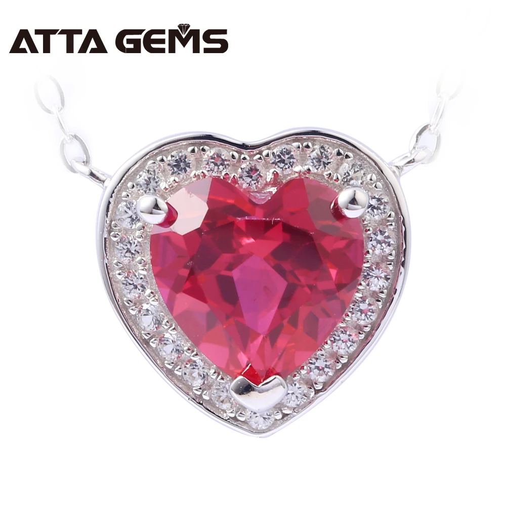 

Ruby Sterling Silver Pendants for Women Romantic Lovely Style Created Ruby Hearts Shape Fine Jewelry Women Birthday Gifts