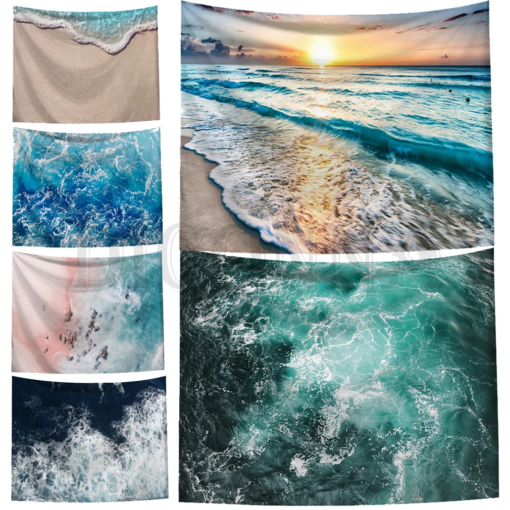 

Sea Waves Tapestry Wall Hanging Indian Throw Hippie Bedspread Bohemian Home Decor Small Fresh Landscape Tapestry Home Textile