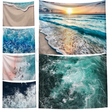

Sea Waves Tapestry Wall Hanging Indian Throw Hippie Bedspread Bohemian Home Decor Small Fresh Landscape Tapestry Home Textile