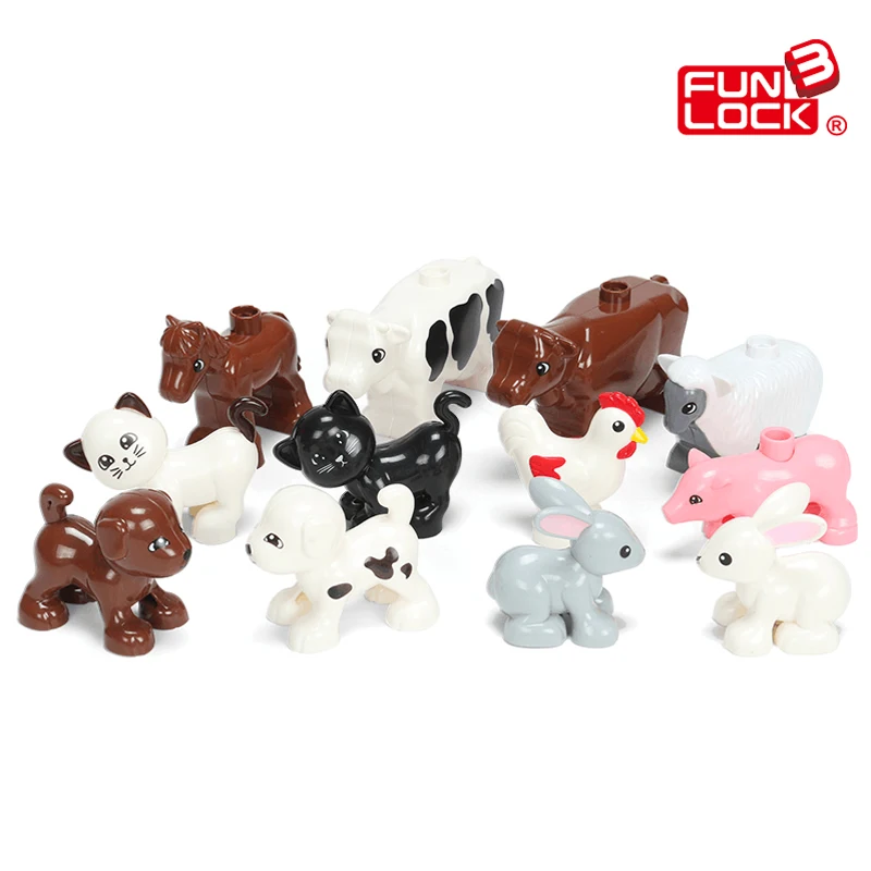 Funlock Duplo Blocks font b Toys b font Farm Animal Figures Bunny Cat Dog Cow Pony