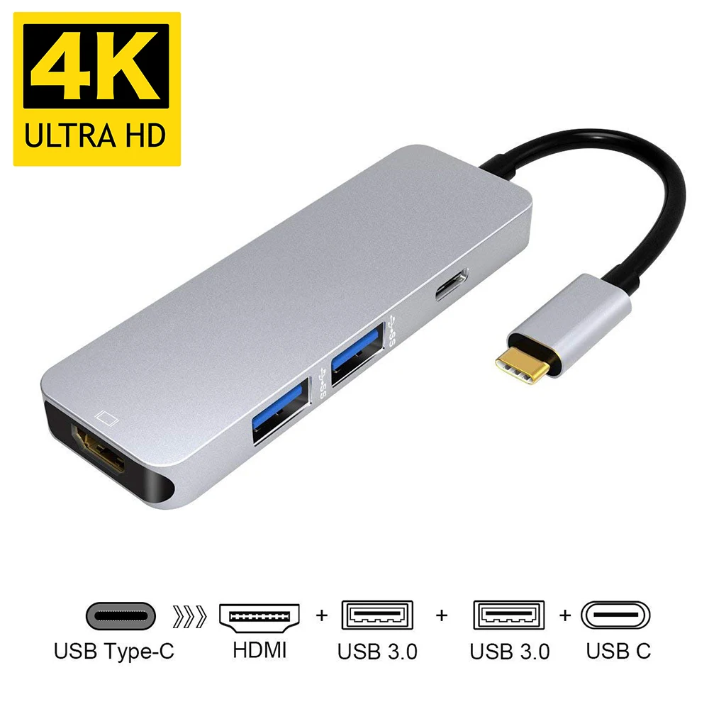 Тип C к HDMI 2 USB 3 0 быстрая передача данных Док концентратор 4 в 1 USBC адаптер 4K видео