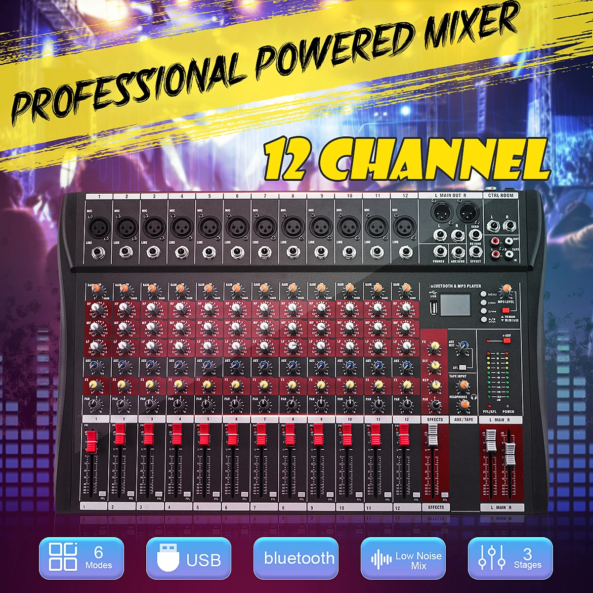 

12 Channel Professional Powered Mixer power mixing Amplifier Karaoke Audio Digital Microphone Digital Console Sound With USB 48V