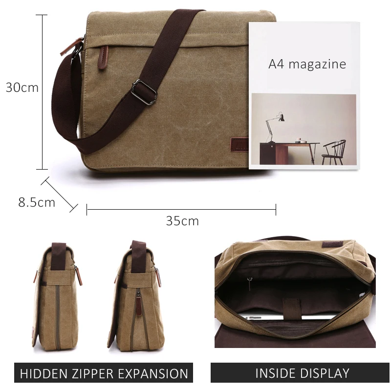 Scione Fashion Solid Canvas Messenger Satchel Bags Buckle Casual Portable Shoulder Bag Korean Trend - 32918430189