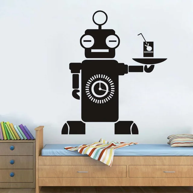 robot attendant art vinyl wall sticker intelligence waiter for kids
