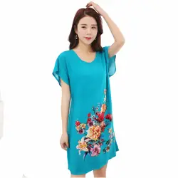 Lady Blue хлопок мягкие ночные рубашки пижамы стильный принт в китайском стиле Для женщин Ночная рубашка Цветы ночь платье Домашняя одежда