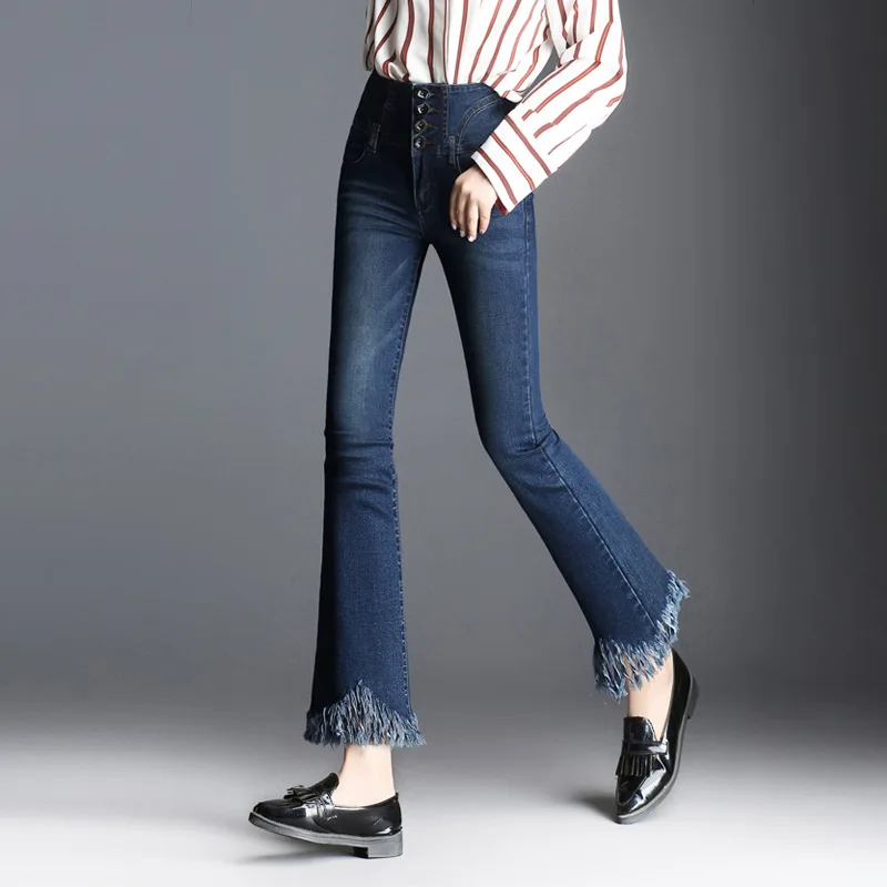 New Fashion Flare Jeans Women Korean Style High Waist Ankle Length With ...