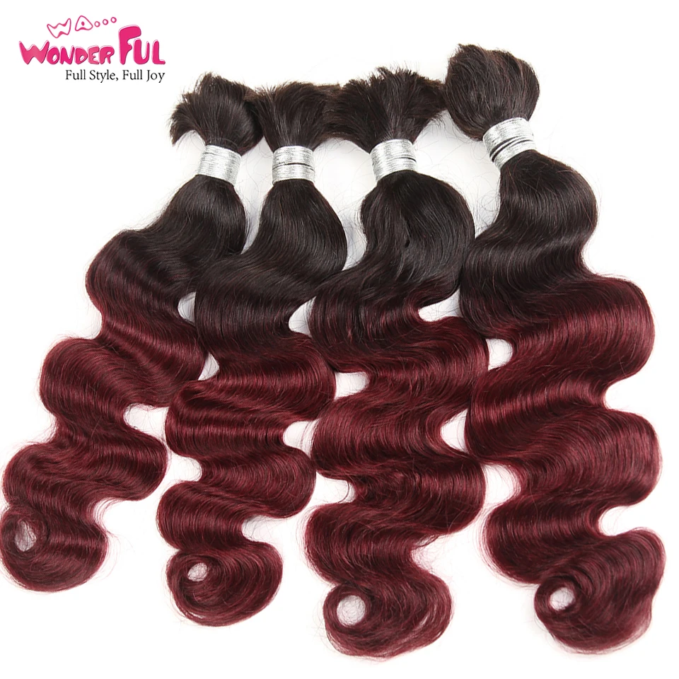 

3/4 Bundles Peruvian Body Wave Bundles Human Braiding Hair Bulk No Weft Remy Human Hair Bundles T1B/99J 10-22 Inch