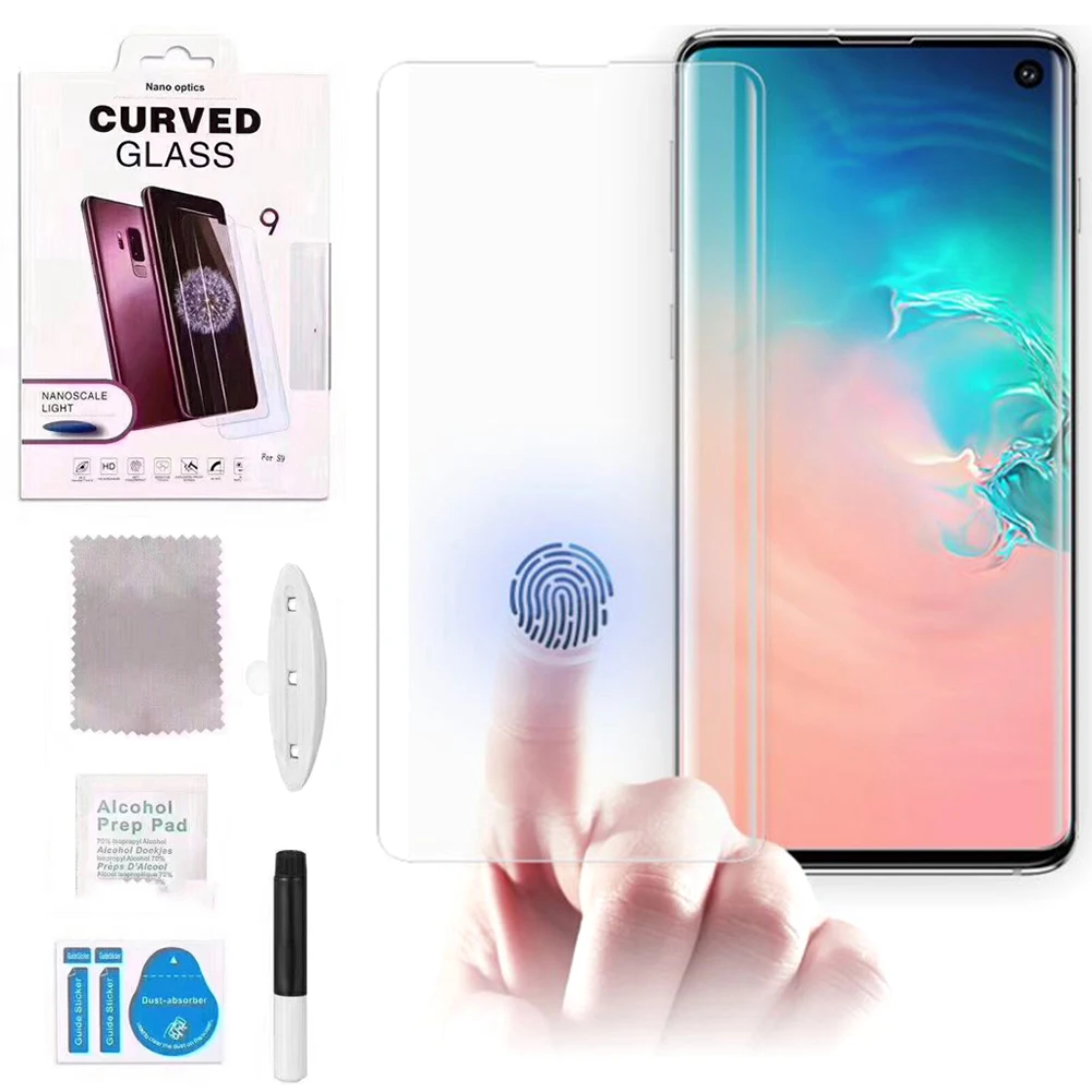 

3D Curved Tempered Glass Screen Protector For Samsung Galaxy S10 5G Liquid UV Fingerprint Unlock Protective Film For S10 Plus
