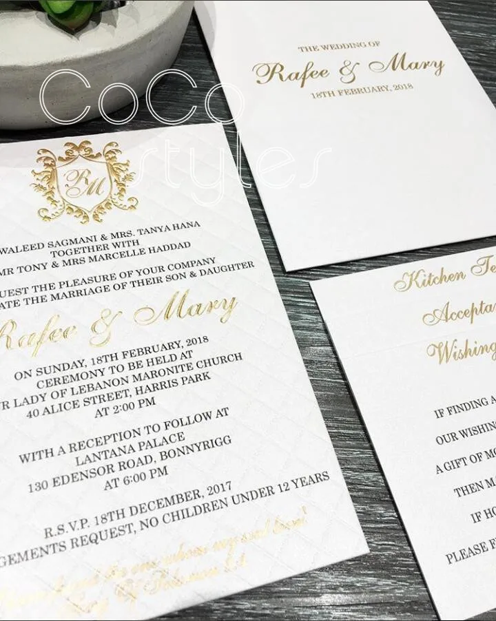  Cocostyles personalized elegant single hardcover wedding invitation with gold foiling for modern we - 32878416358
