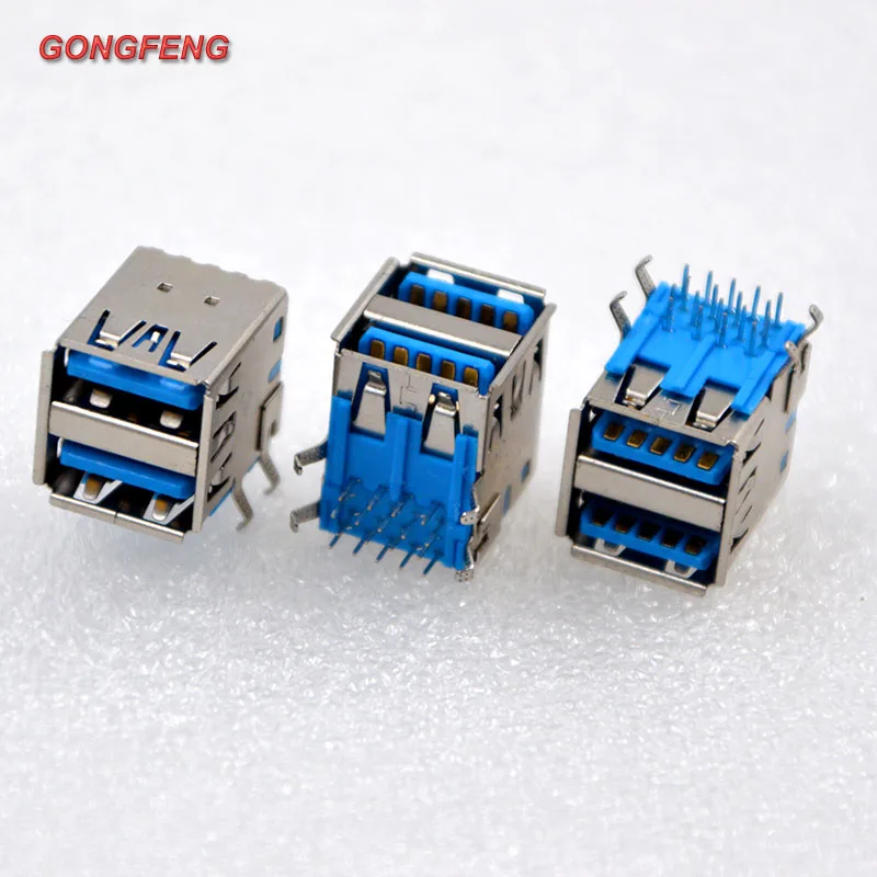 

100PCS NEW 3.0 USB AF Connector Type A 90 Degree PCB Double USB 3.0 Socket interface Female Connector Special Wholesale