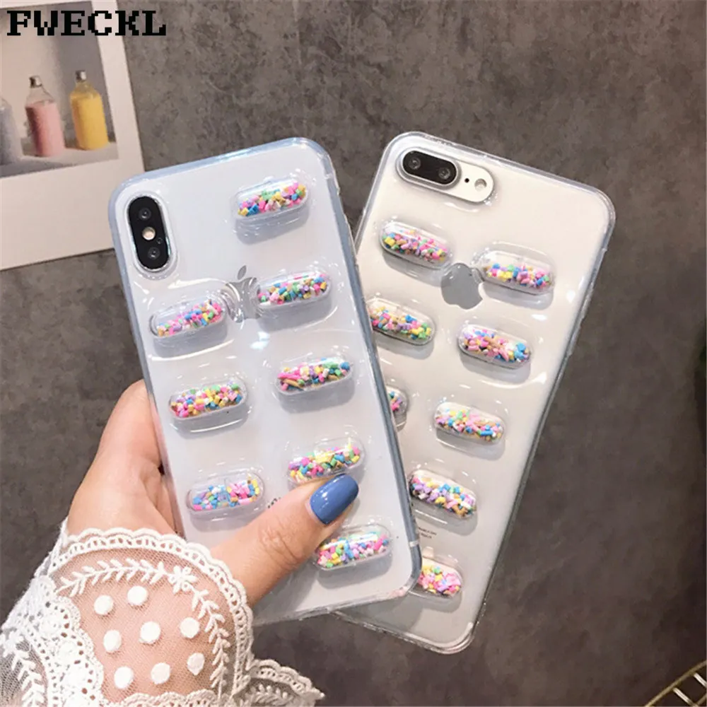 

Transparent Phone Case For iPhone X 10 Capsule Pills High quaity Soft Silicon TPU Anti-knock Back Cover For iPhone 6 6S 7 8 Plus