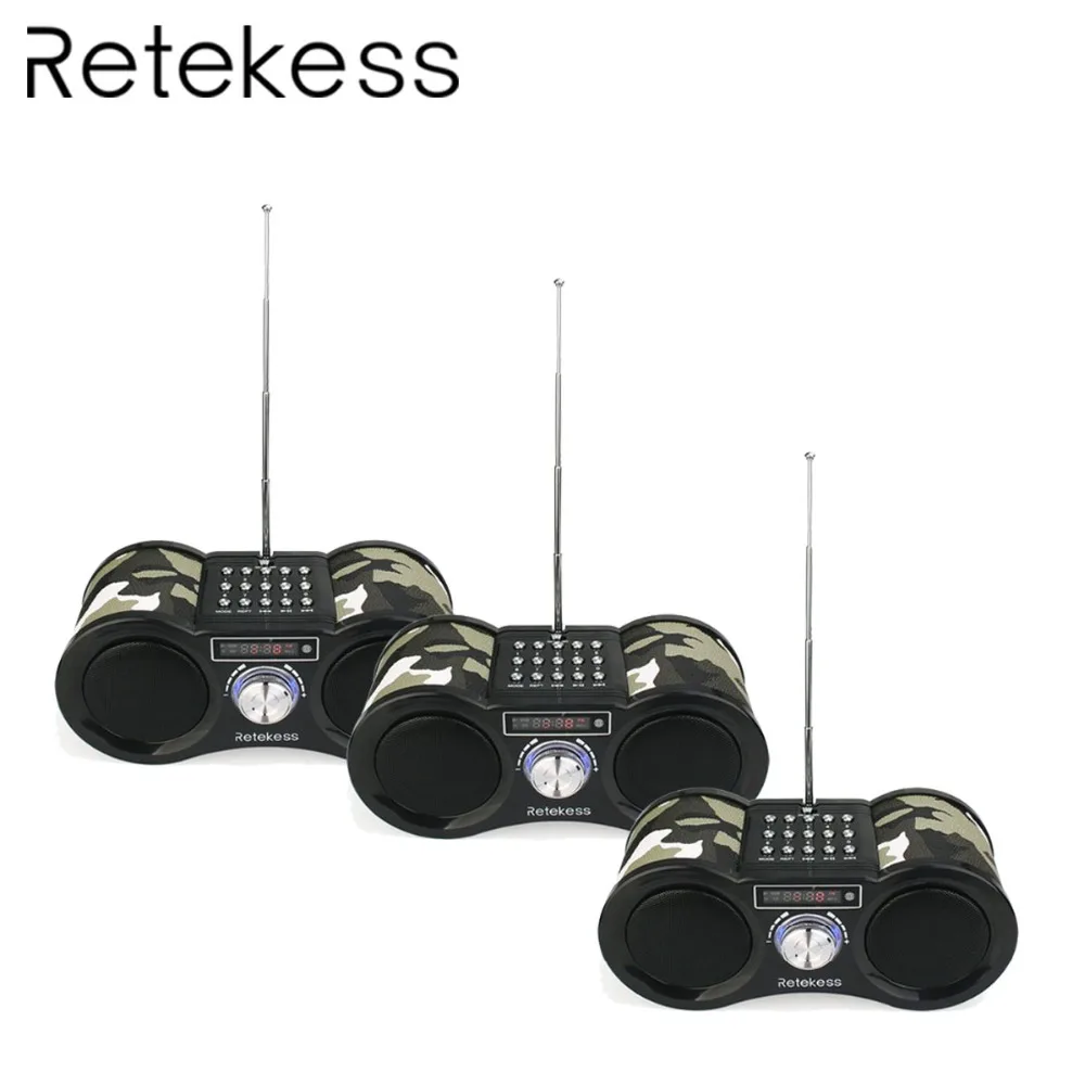3 шт. RETEKESS камуфляж Стерео FM радио USB/TF карта с динамиком MP3 музыкальный плеер