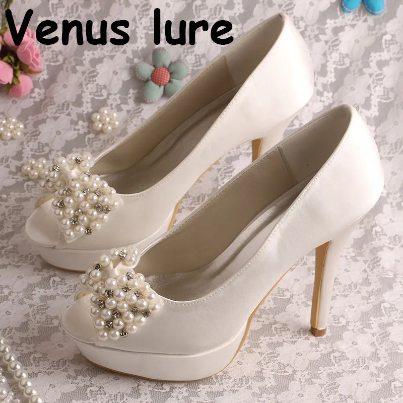 22 Colors Pearl White Peep Toe Bridal Shoes Platform High Heel