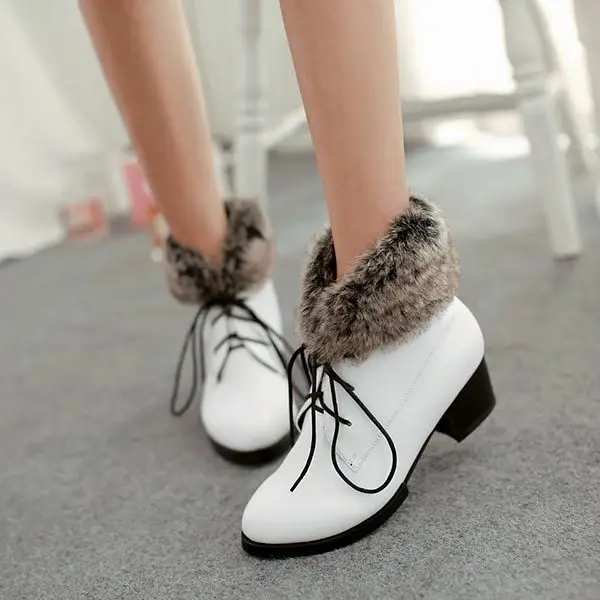 2014 winter sexy low heel women snow boots women s Lace up casual snow boots real