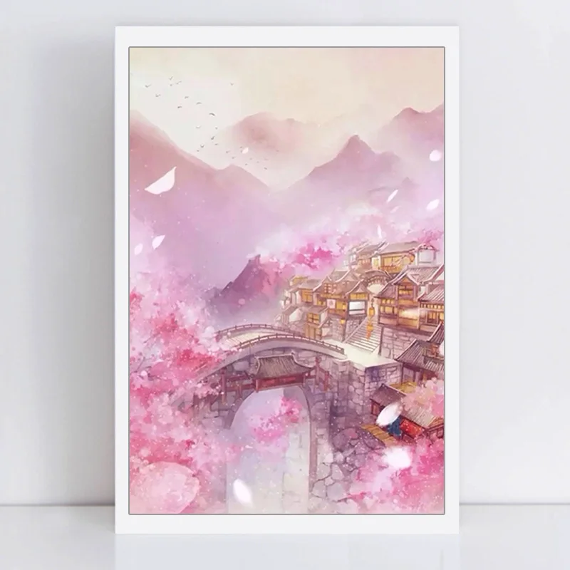 Картина по номерам художественная краска по номерам Китайская древняя городская башня персиковый пейзаж Костюмные картины по номерам на холсте маслом - Цвет: 3538