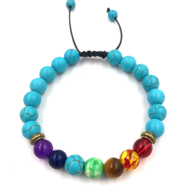 Новые разноцветные каменные бусины Браслет Йога чакра браслеты для женщин мужчин индийские Исцеляющие ювелирные изделия Lucky Pray 7 Чакра Ювелирные изделия - Окраска металла: Chakra Bracelet F