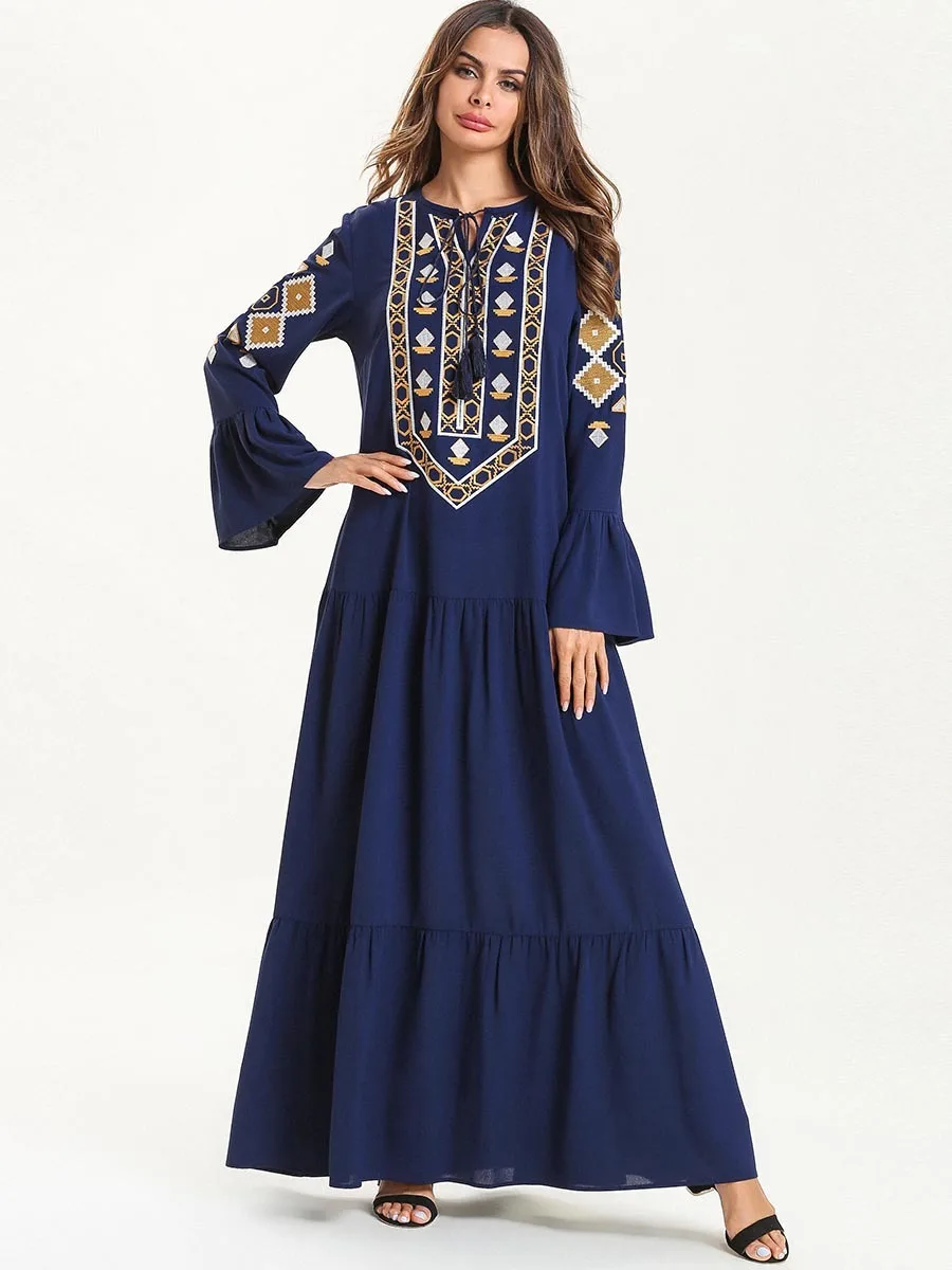 Мусульманский Стиль; Ближний Восток вышитое платье с вышивкой Абая Мусульманская одежда для Дубай одежда женская Марокканская кафтан