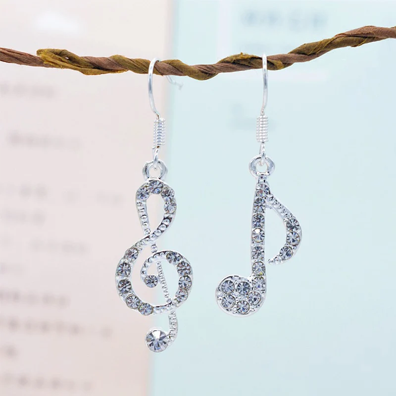 

LNRRABC Simple Silvery Women Crystal Music Notes Popular earrings Trendy Unique Exquisite Girls Fashion Jewelry Discounted earrs