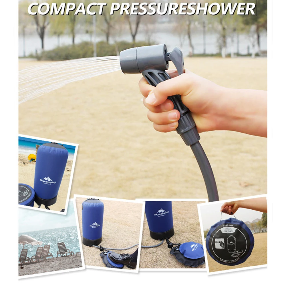Chuveiro de Pressão Chuveiro com Bomba Água para Acampamento ao ar 11l ao ar Livre Portátil Inflável Acampamento pé Leve Bolsa Pvc 17 Esporte e Lazer