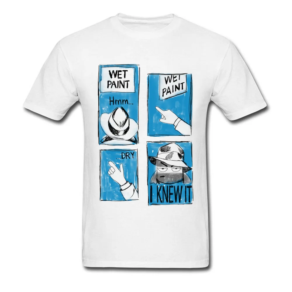 Funny Wet Paint Detective Newest comfortable T-shirts Round Neck 100% Cotton Short Sleeve Tops & Tees for Men Tshirts Lovers Day Funny Wet Paint Detective white