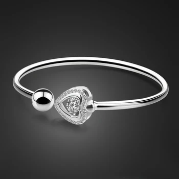 

Elegant fashion 100% 925 sterling silver bracelet dazzling zircon heart Adjust the bracelet for the woman / girl jewelry gift