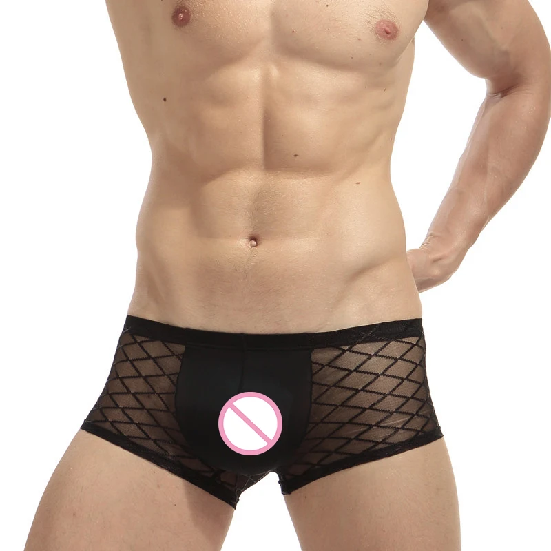 

Sexy Underwear Men's Breathable Mesh Sheer Boxers Hollow Shorts See Through Sexy Transparent Underpants Male Panties Boxer Cueca