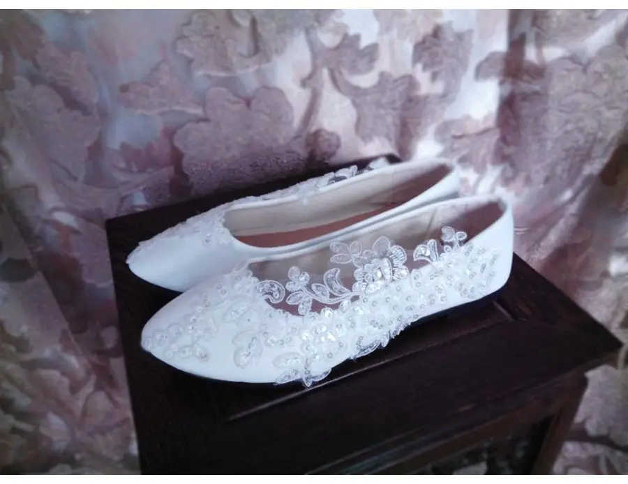 Белое кружево серебряных пайеток невесты свадебные туфли женские большие размеры Низкий Высокий каблук ручной работы подружки невесты цветок Девушки вечерние туфли