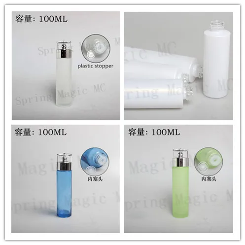 100ML Frosted/White/Green/Blue Glass Bottles With Plastic Stopper Silver Lid For Water/Cleaning/Moisturizing Cosmetic Containe | Красота и