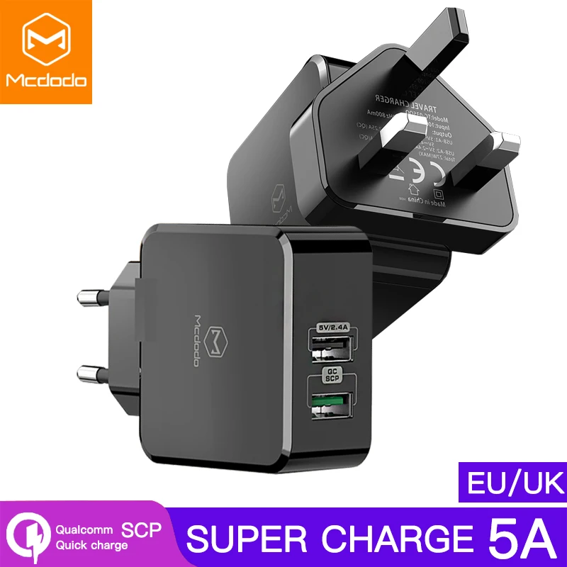 Mcdodo EU/UK Adapter USB Charger 5A Super Fast charging SCP For HUAWEI