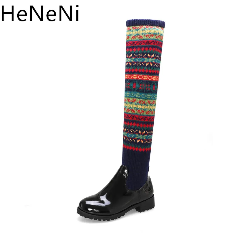 

2019 Autumn Winter Women Over The Knee Boots Knitted Woman Boots Round Toe Flat Shoes Female Footwear Party Long Boots 33 41 44