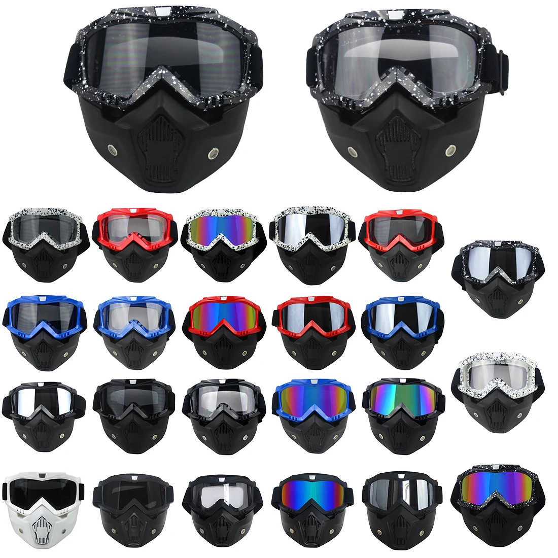

Hot Motorcycle Retro Halter Mask Fashion Double Anti-fog Goggles with Mask Cross Country Goggles Detachable Mask Breathable new