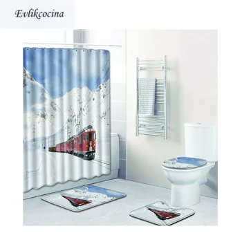 

Free Shipping 4pcs Snow Mountain Running Train Banyo Bathroom Carpet Bath Mat Set Non Slip Pad Tapis Salle De Bain Alfombra Bano
