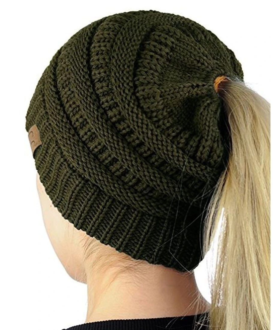 Ponytail Messy Bun Beanie Tail in Dark Olive