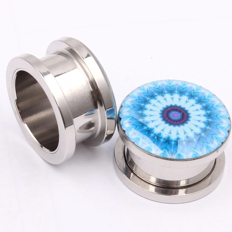 2pcs india flower logo flesh ear tunnel stretcher plugs