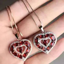 Кулон из натурального красного граната, серебро 925 пробы, кулон с натуральным драгоценным камнем, ожерелье, Трендовое романтическое Персиковое сердце, женские и Детские вечерние ювелирные изделия