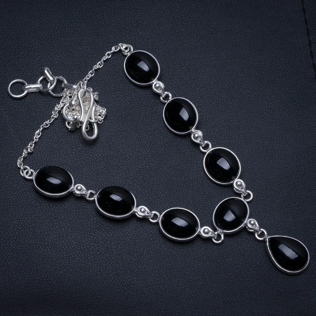 

Natural Black Onyx Handmade Boho 925 Sterling Silver Y-Shaped Necklace 17" S3467