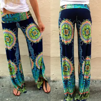 

Summer New Fashion Floral Casual Wide Long Pants High Waist Palazzo Trousers Boho Bohemia Plus Size Woman Wide Leg Pants
